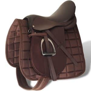 vidaXL 5-i-1 sadelsæt til heste 16" ægte læder brun 14 cm